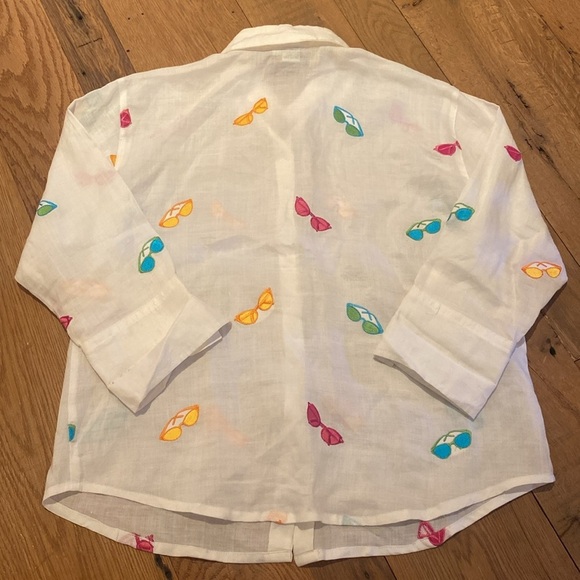 Casey Coleman White Linen Multi Color Embroidered Sunglasses 2/4 Sleeve Size M - Picture 2 of 10